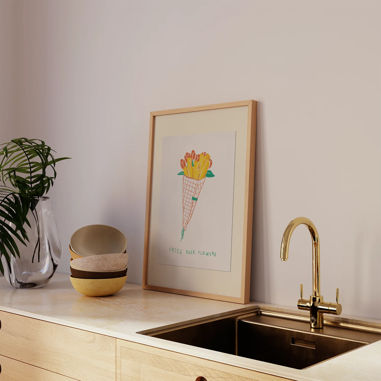 Fries Over FLowers Art Print