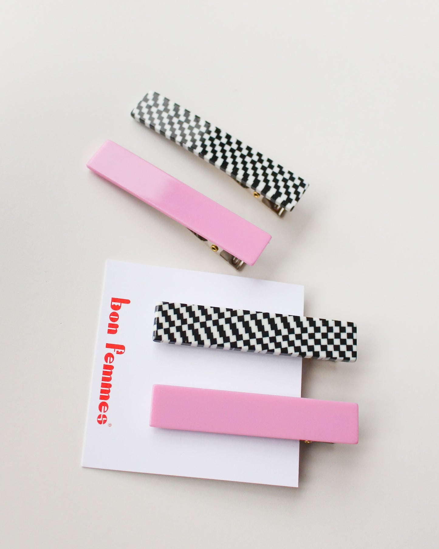 Femmes Hair Clip Set in Pink + Checkered