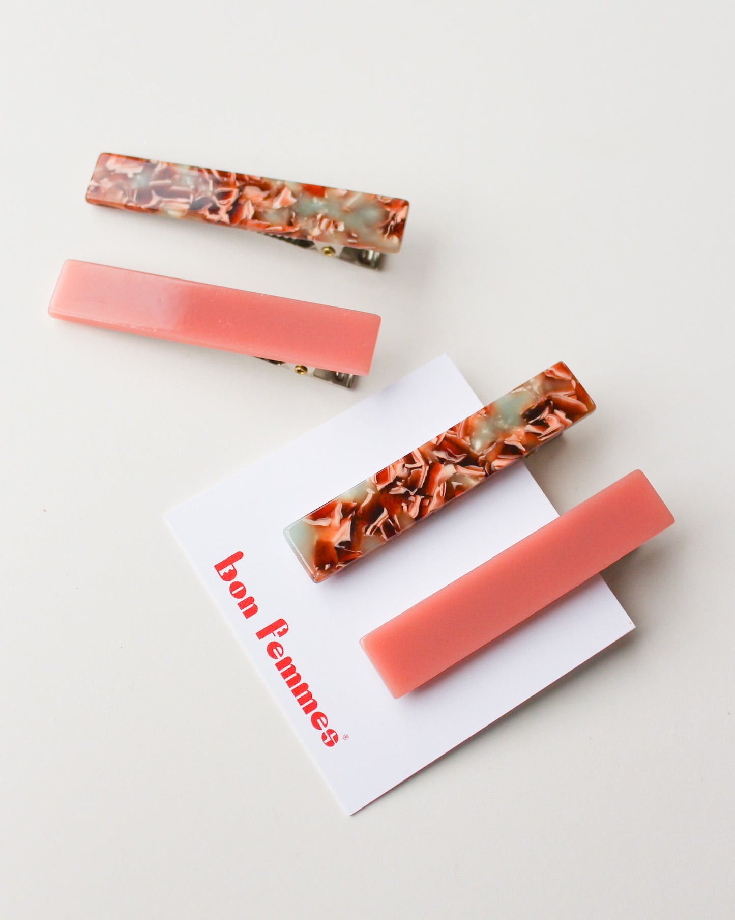 Femmes Hair Clip Set in Pink Tortoise + Salmon