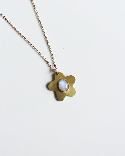 Moonstone Brass Daisy Necklace