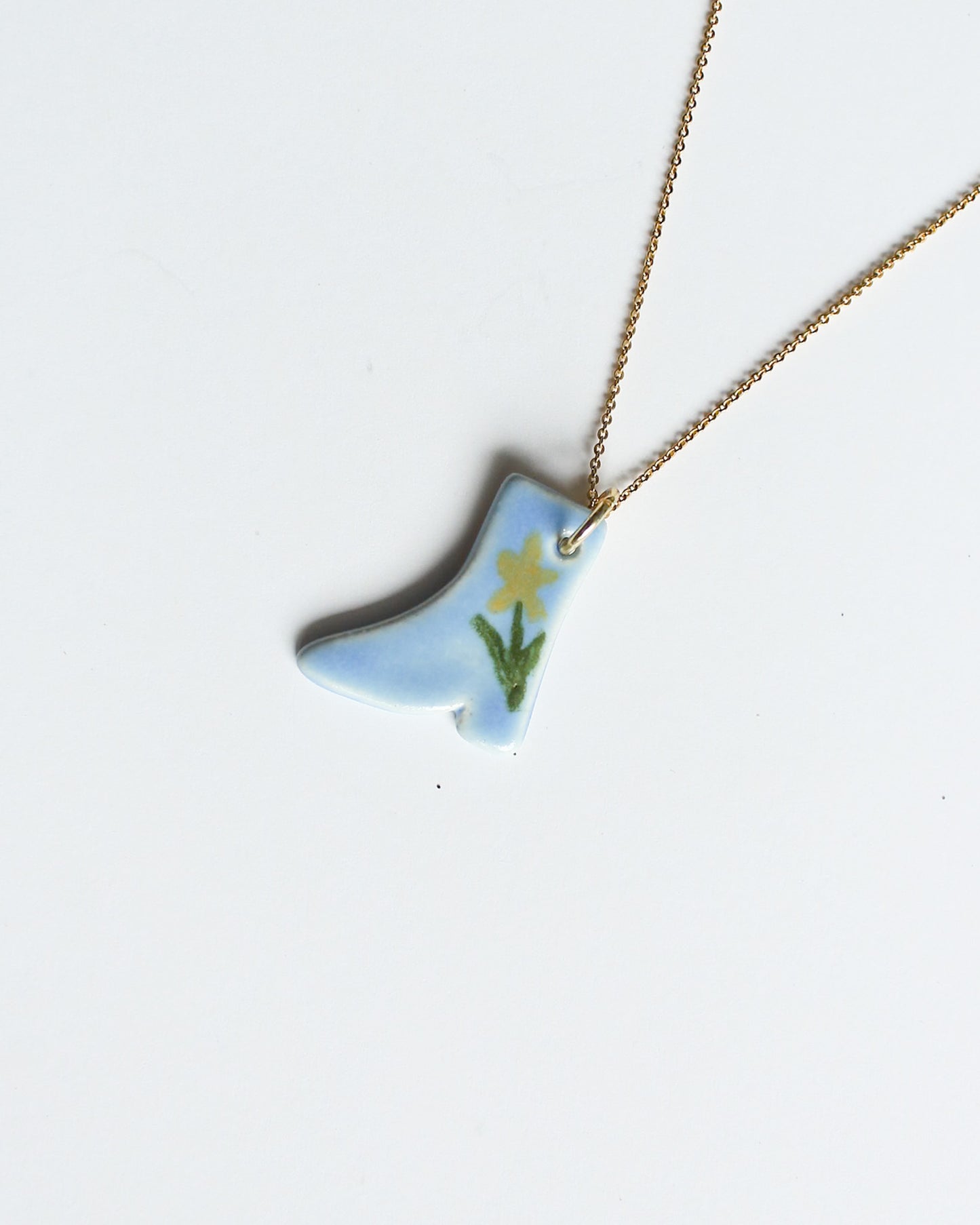 Blue Ceramic Flower Boot Pendant Necklace