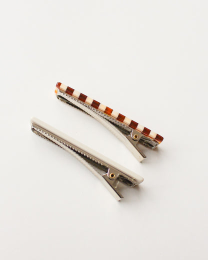 Femmes Hair Clip Set in Brown Checkered + Cream