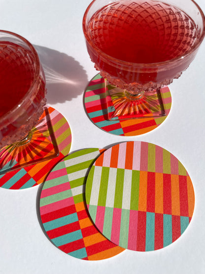 Multi-Colored Striped Coaster Set