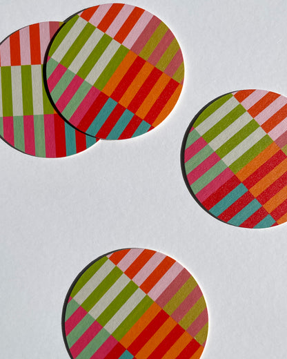 Multi-Colored Striped Coaster Set