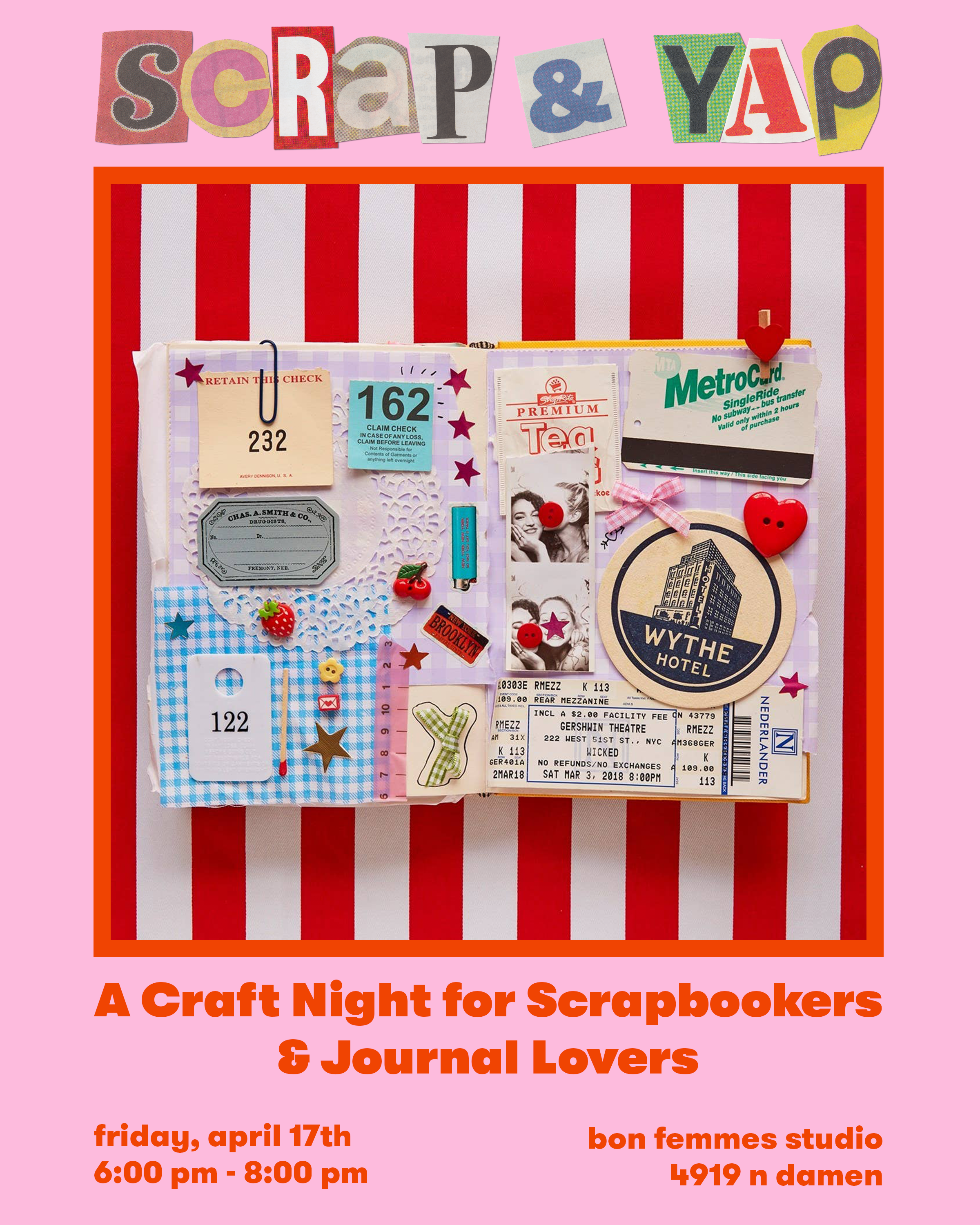 Scrap & Yap: A Craft Night for Scrapbookers & Journal Lovers - April 17th