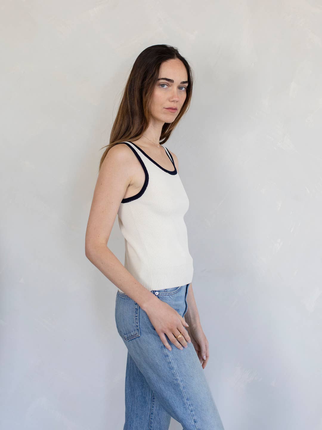 Gina White & Black Trim Tank Top