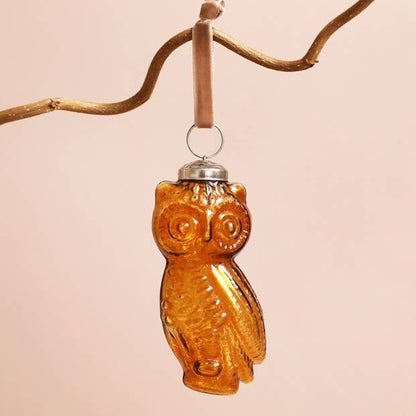 Glass Amber Owl Hanging Ornament