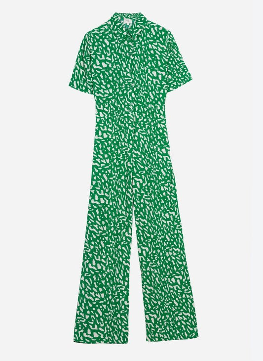 Mindina Bambi Green Printed and Buttoned Jumpsuit