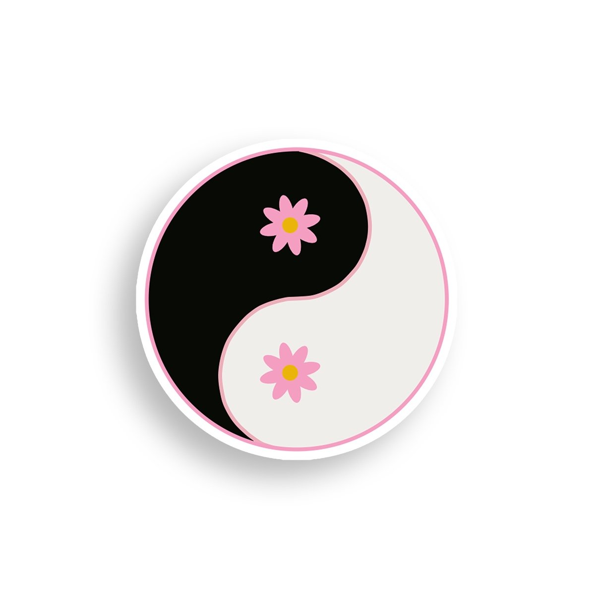 yin Yang Black and White Pink Daisy Sticker