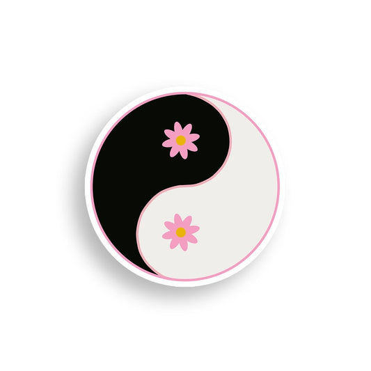 yin Yang Black and White Pink Daisy Sticker